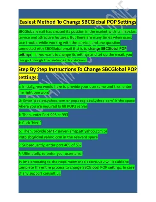 easiest method to change sbcglobal pop settings
