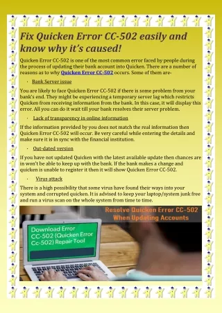 fix quicken error cc 502 easily and know