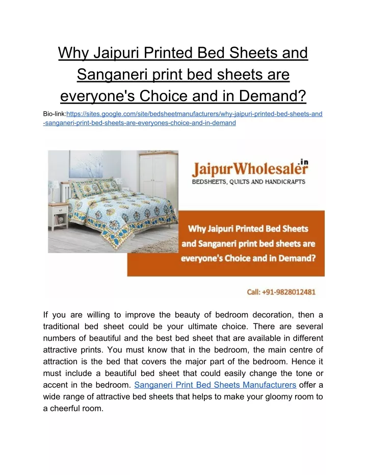why jaipuri printed bed sheets and sanganeri
