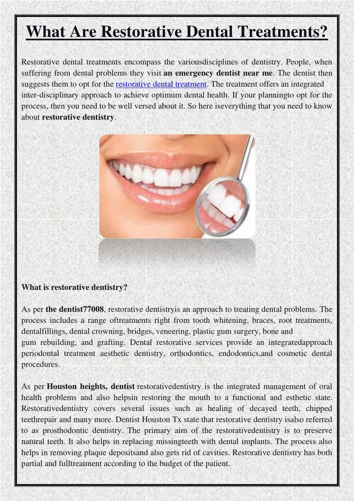 what are restorative dental treatments