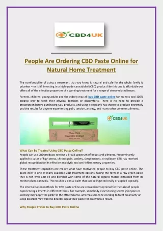 People Are Ordering CBD Paste Online for Natural Home Treatment