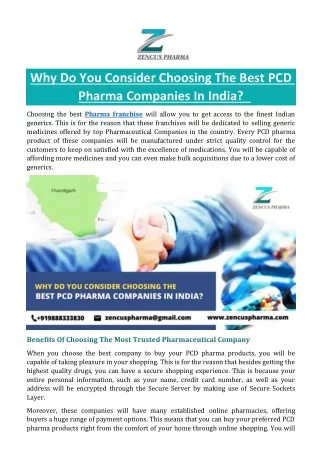 Why Do You Consider Choosing The Best PCD Pharma Companies In India?