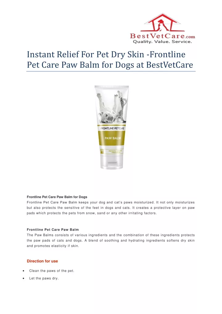 instant relief for pet dry skin frontline