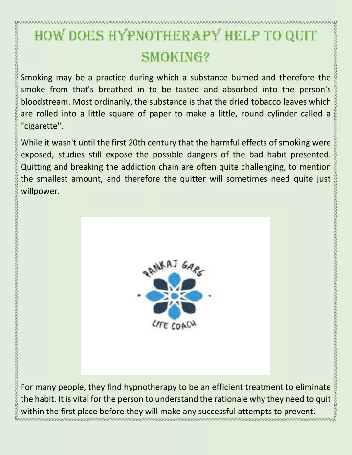 how does hypnotherapy help to quit smoking