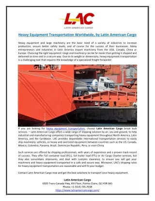Heavy Equipment Transportation Worldwide, by Latin American Cargo
