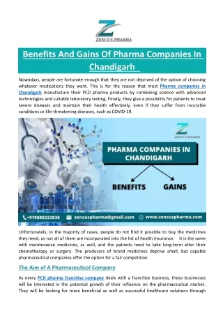 Benefits And Gains Of Pharma Companies in Chandigarh