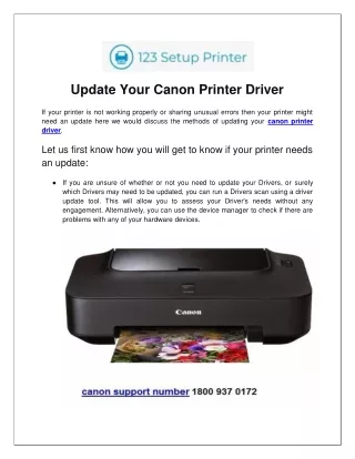 Update Your Canon Printer Driver | Call Toll Free 18009370172
