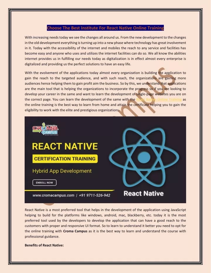 choose the best institute for react native online