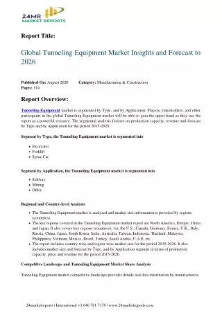 Tunneling Equipment Market Insights and Forecast to 2026