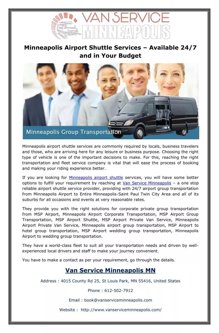 minneapolis airport shuttle services available