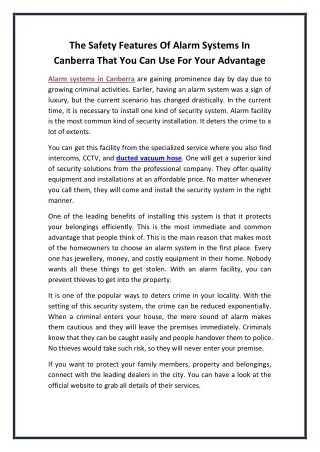 the safety features of alarm systems in canberra