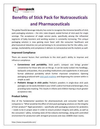 Benefits of Stick Pack for Nutraceuticals and Pharmaceuticals