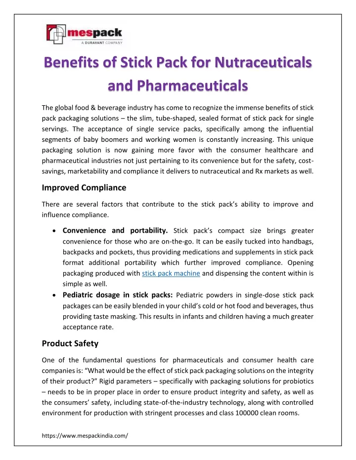 benefits of stick pack for nutraceuticals
