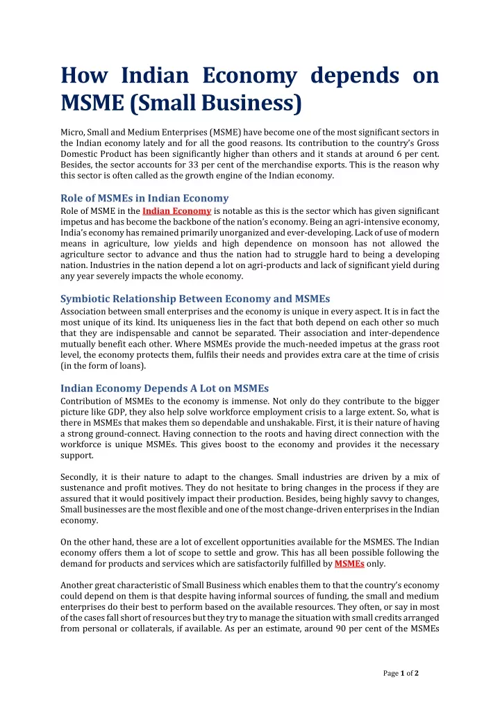 how indian economy depends on msme small business