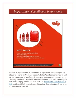 importance of condiment in any meal