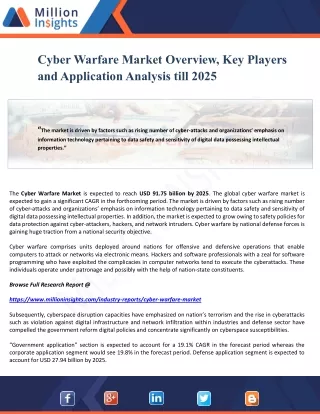 Cyber Warfare Market Overview, Key Players and Application Analysis till 2025