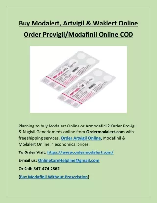 Buy Modalert, Artvigil & Waklert Online | Order Provigil/Modafinil Online COD