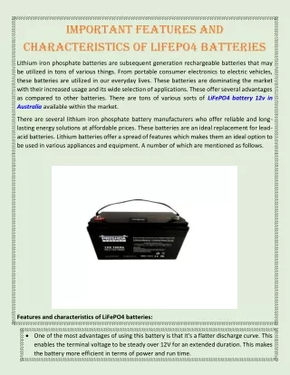 Important Features And Characteristics Of LiFePO4 Batteries
