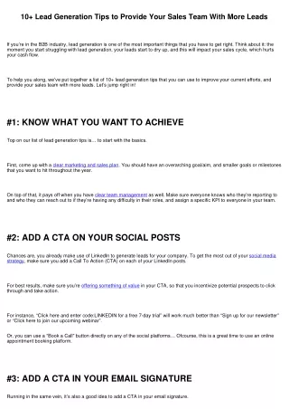 10 lead generation tips to provide your sales