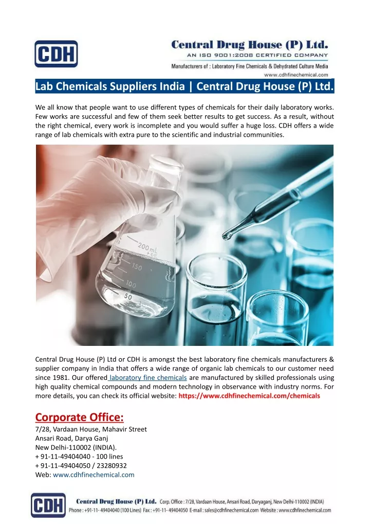 lab chemicals suppliers india central drug house