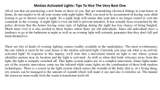 Motion Activated Lights Tips To Hire The Very Best One