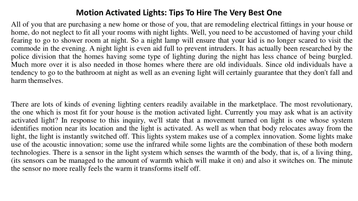motion activated lights tips to hire the very best one