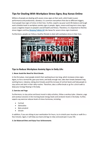 Tips for Dealing With Workplace Stress Signs; Buy Xanax Online
