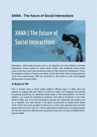 XANA | The future of Social Interactions