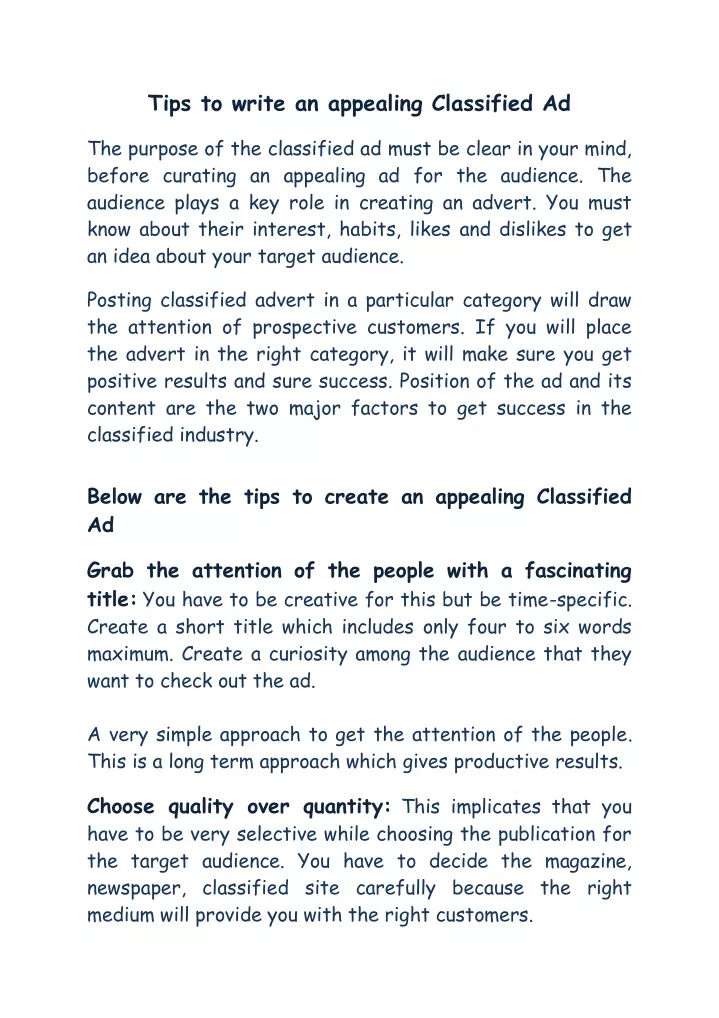 tips to write an appealing classified ad