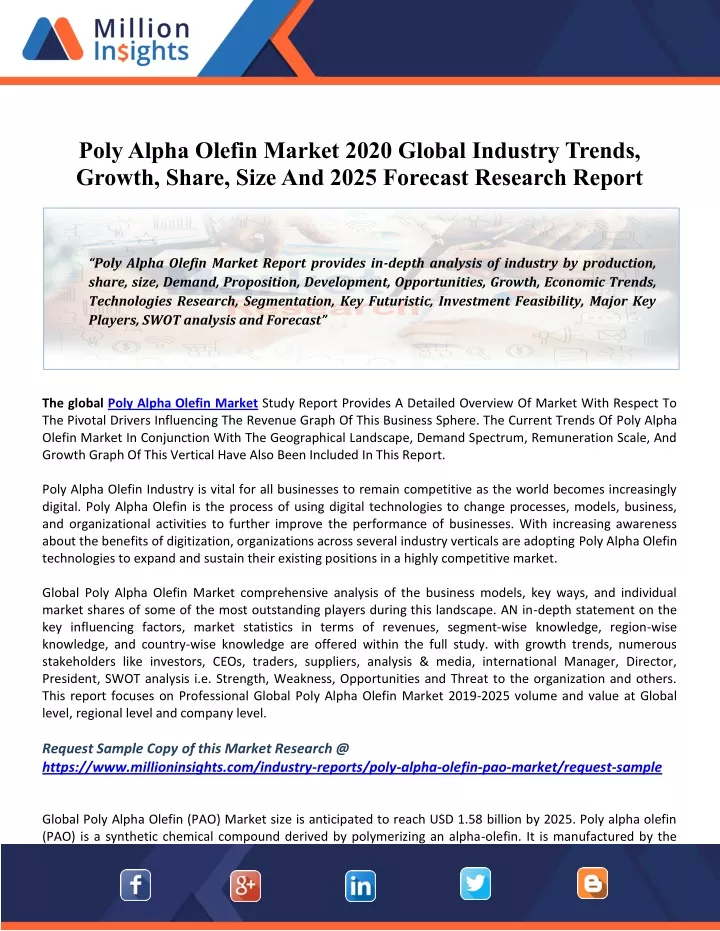 poly alpha olefin market 2020 global industry