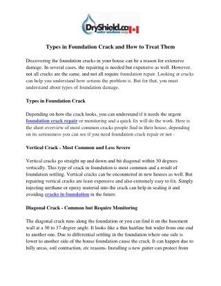 Types in Foundation Crack and How to Treat Them