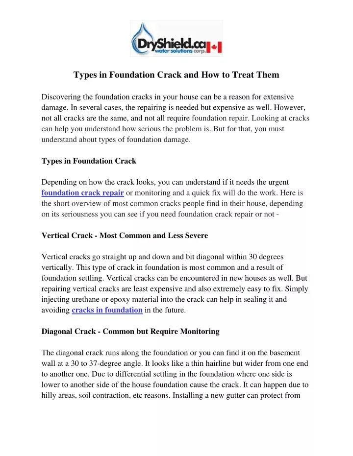 types in foundation crack and how to treat them