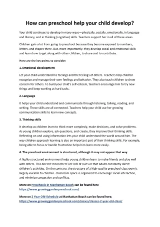 how can preschool help your child develop