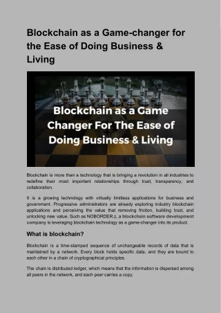 Blockchain as a Game-changer for the Ease of Doing Business & Living