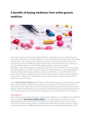 5 benefits of buying medicines from online generic medicine