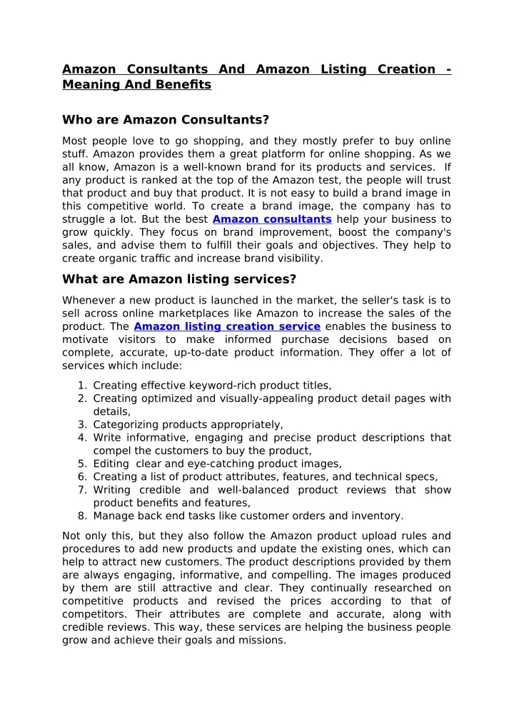 amazon consultants and amazon listing creation