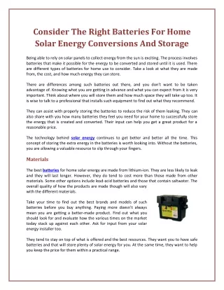 consider the right batteries for home solar