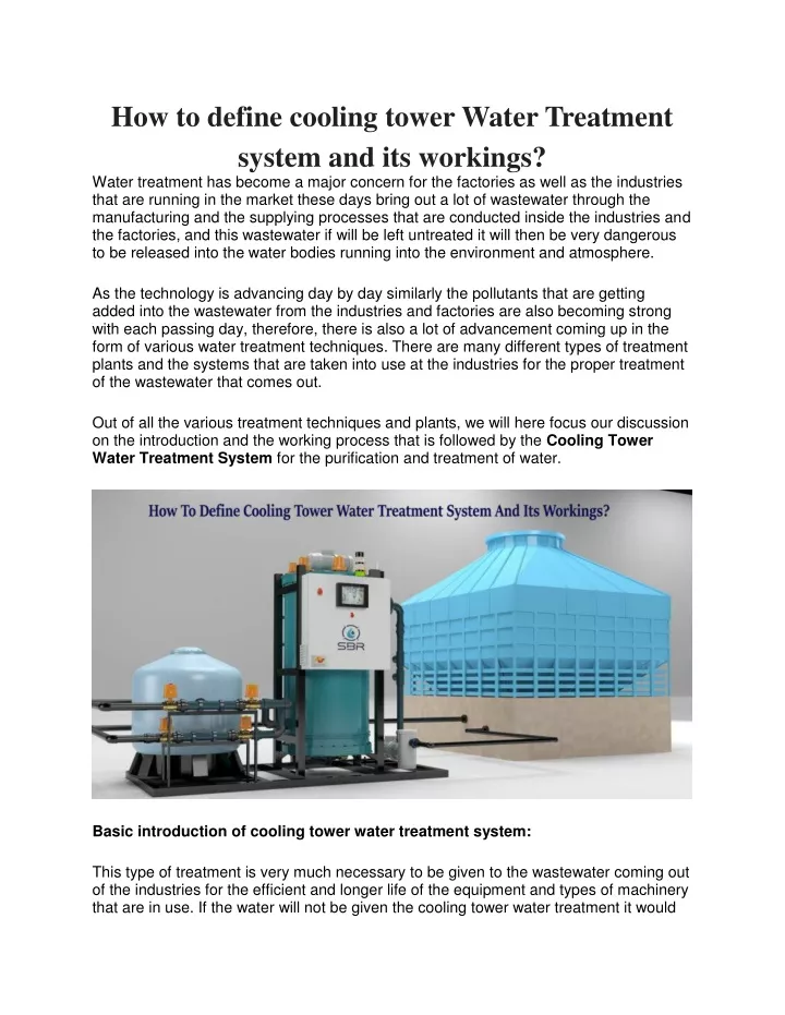 how to define cooling tower water treatment