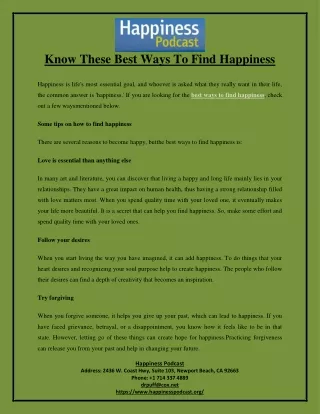 Know These Best Ways To Find Happiness