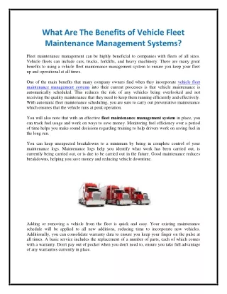 What Are The Benefits of Vehicle Fleet Maintenance Management Systems?