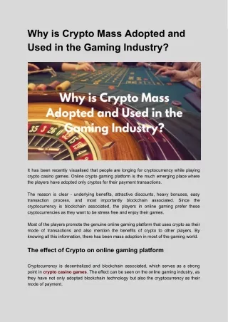 Why is Crypto Mass Adopted and Used in the Gaming Industry?