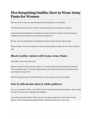Five Surprising Outfits: How to Wear Army Pants for Women