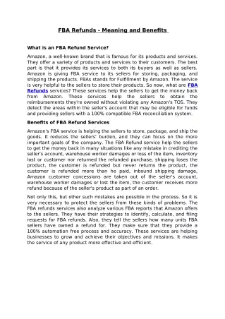 fba refunds meaning and benefits