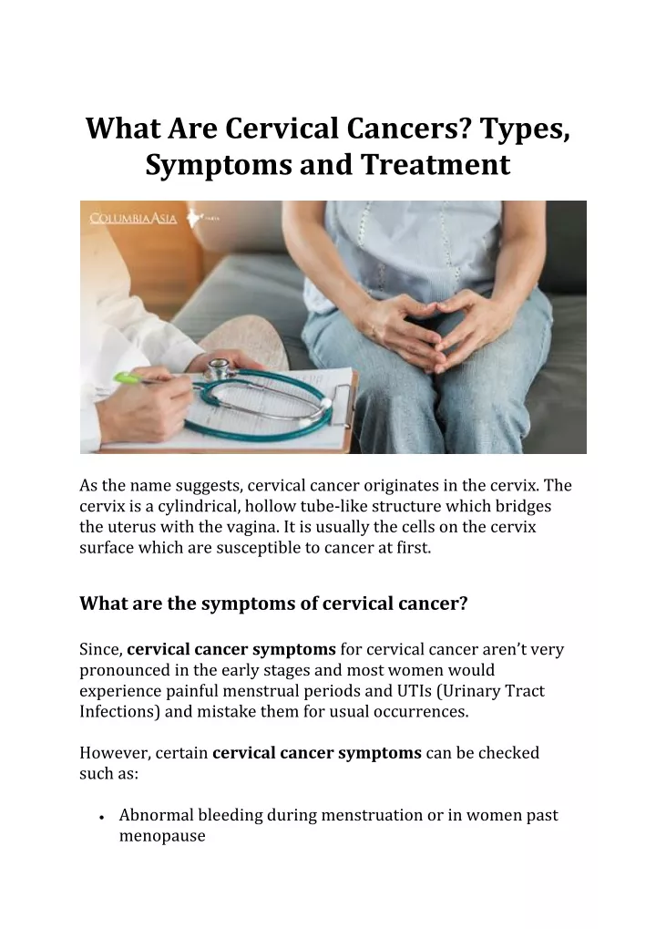 what are cervical cancers types symptoms