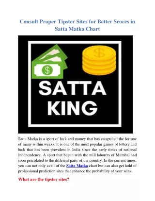 Consult Proper Tipster Sites for Better Scores in Satta Matka Chart