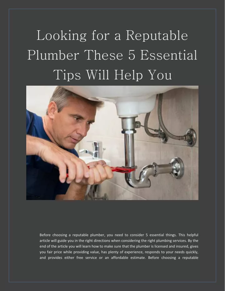 looking for a reputable plumber these 5 essential