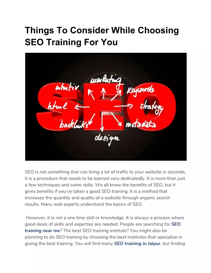 things to consider while choosing seo training