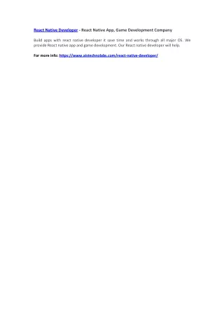 react native developer react native app game