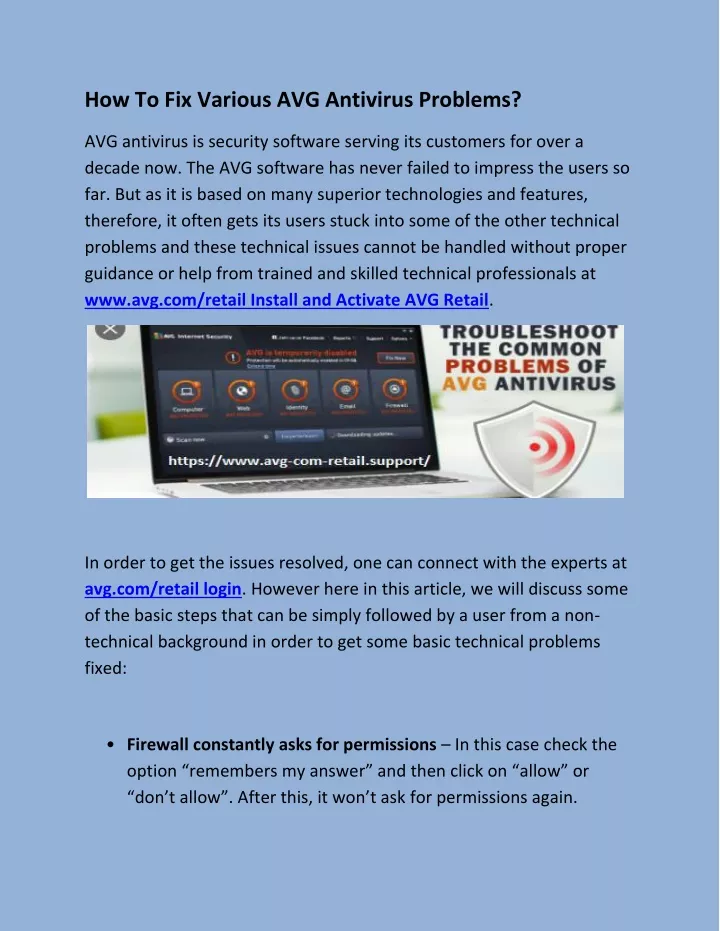 how to fix various avg antivirus problems