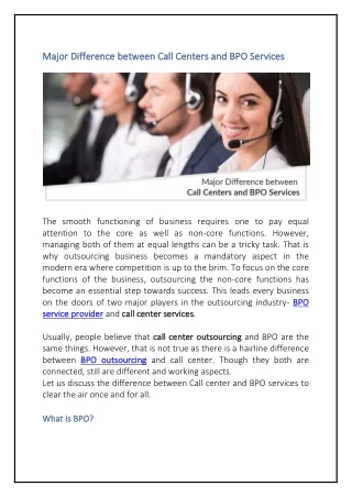 Major Difference between Call Centers and BPO Services